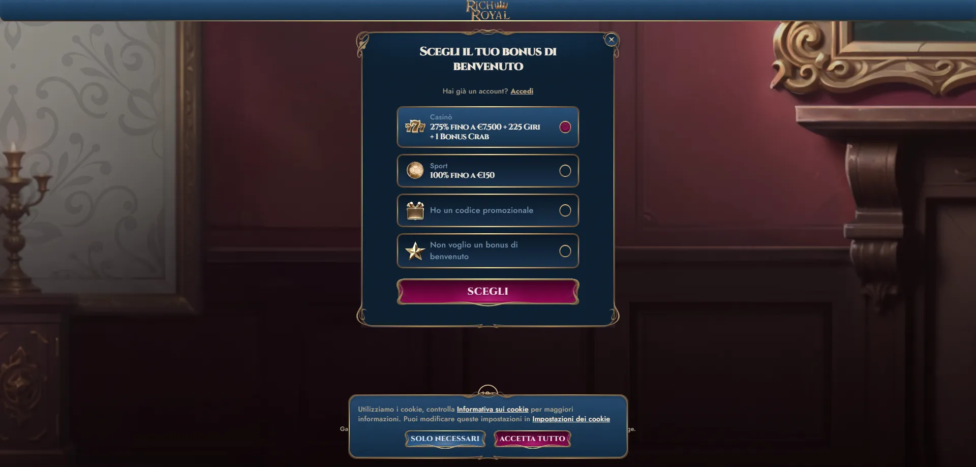 Registrazione RichRoyal Casino Italia — crea account in pochi minuti