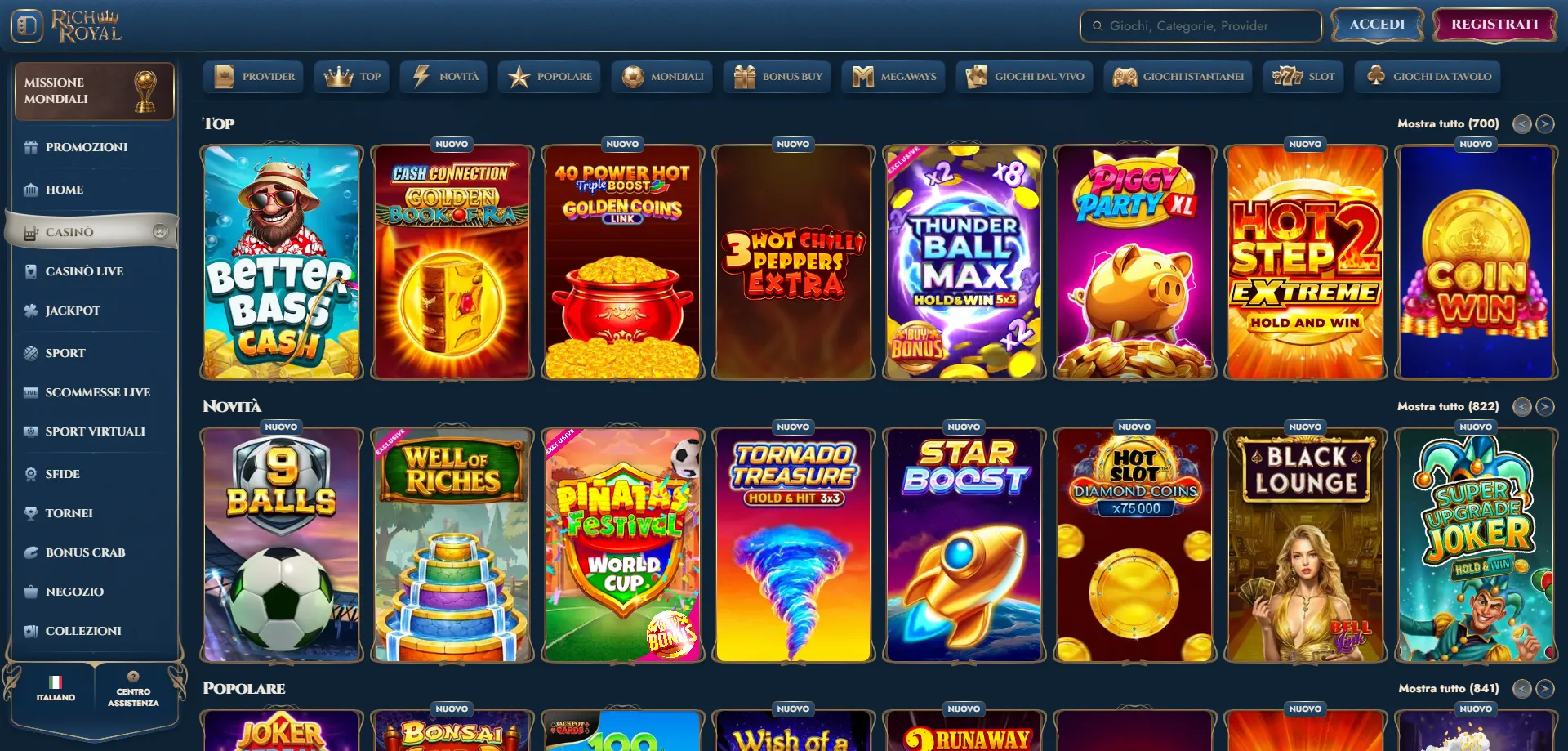 Slot machine online RichRoyal Casino — Megaways jackpot e giochi a tema