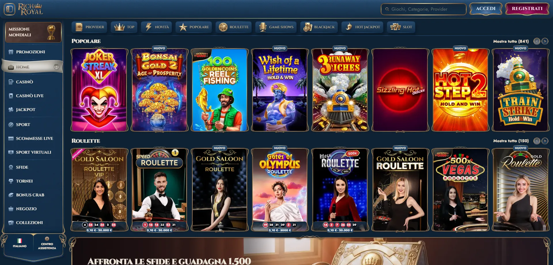 Assistenza live RichRoyal Casino — chat e supporto clienti 24 ore su 24